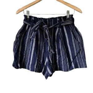 Gap Women’s Navy Blue Striped High Waist Paper Bag Waist Linen Shorts 6